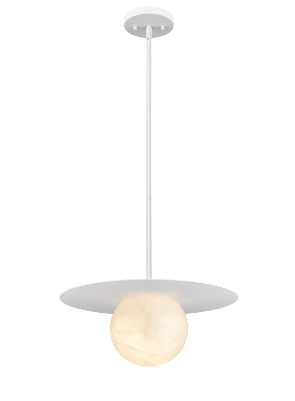 Moon Disk 1-Light White Carved Alabaster Pendant By Modition-2
