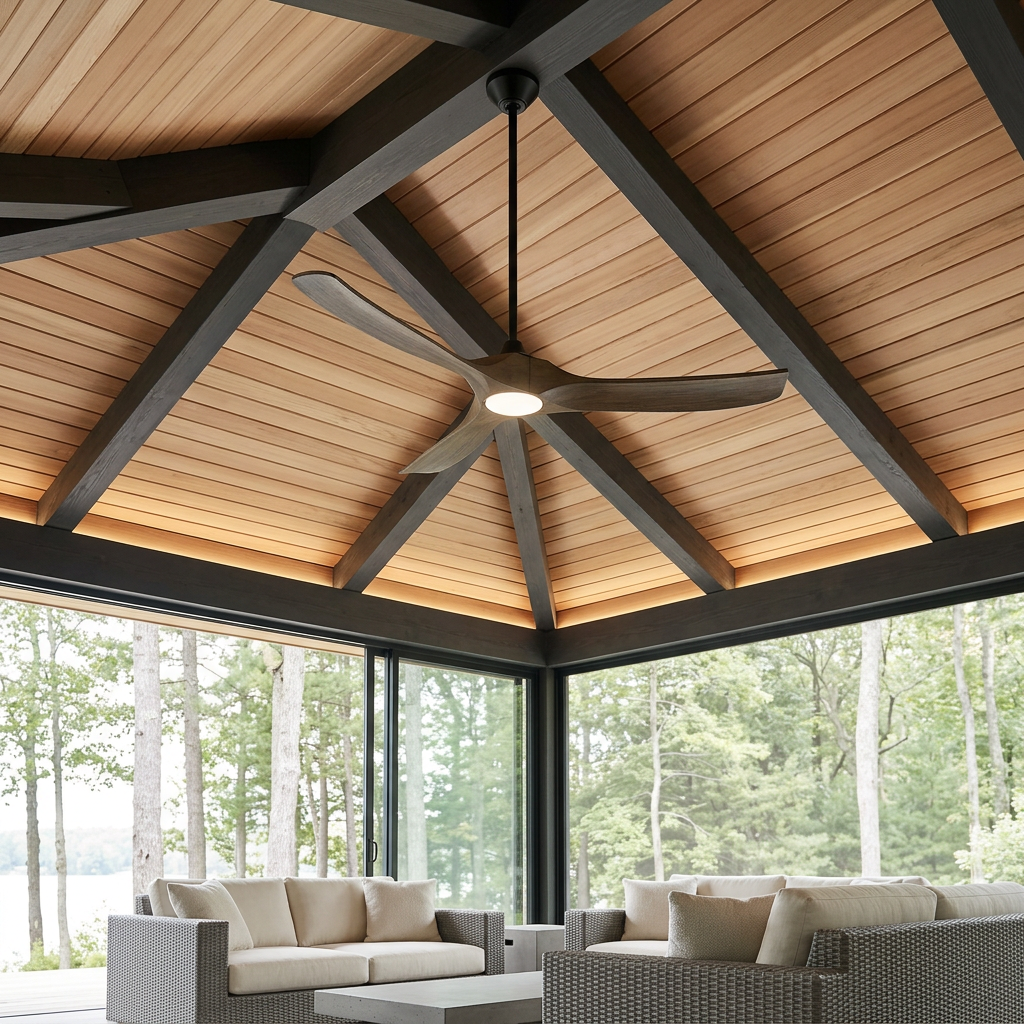 Woodern 60" Smart Ceiling Fan Matte Black with Weathered Oak Wood Blades-zoom-1