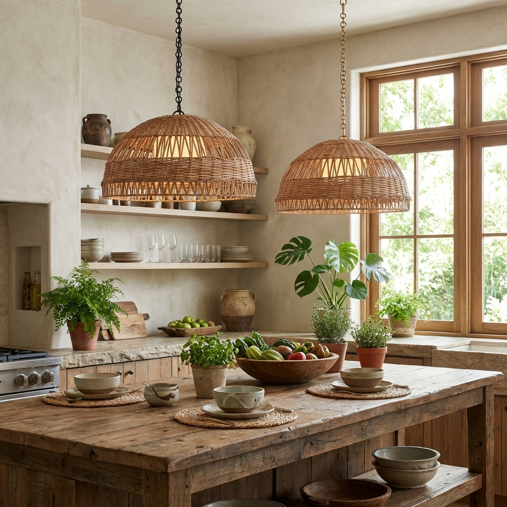 RIVA 1-Light Natural Rattan Pendant by Mirage Lighting-3